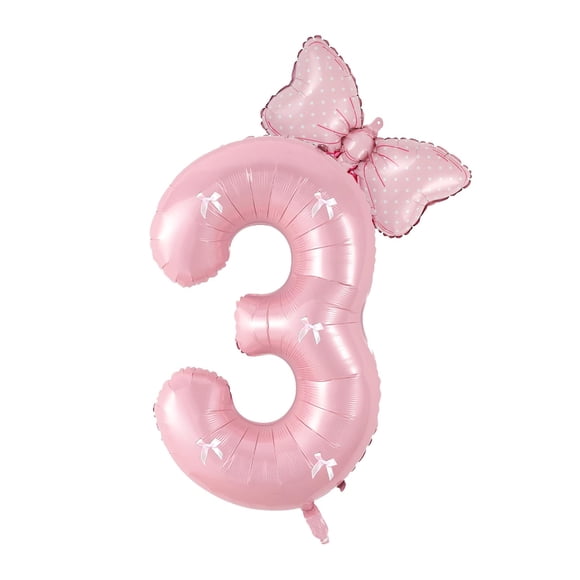 Decoración con globos PLAP con el número 3 de feliz cumpleaños, color rosa