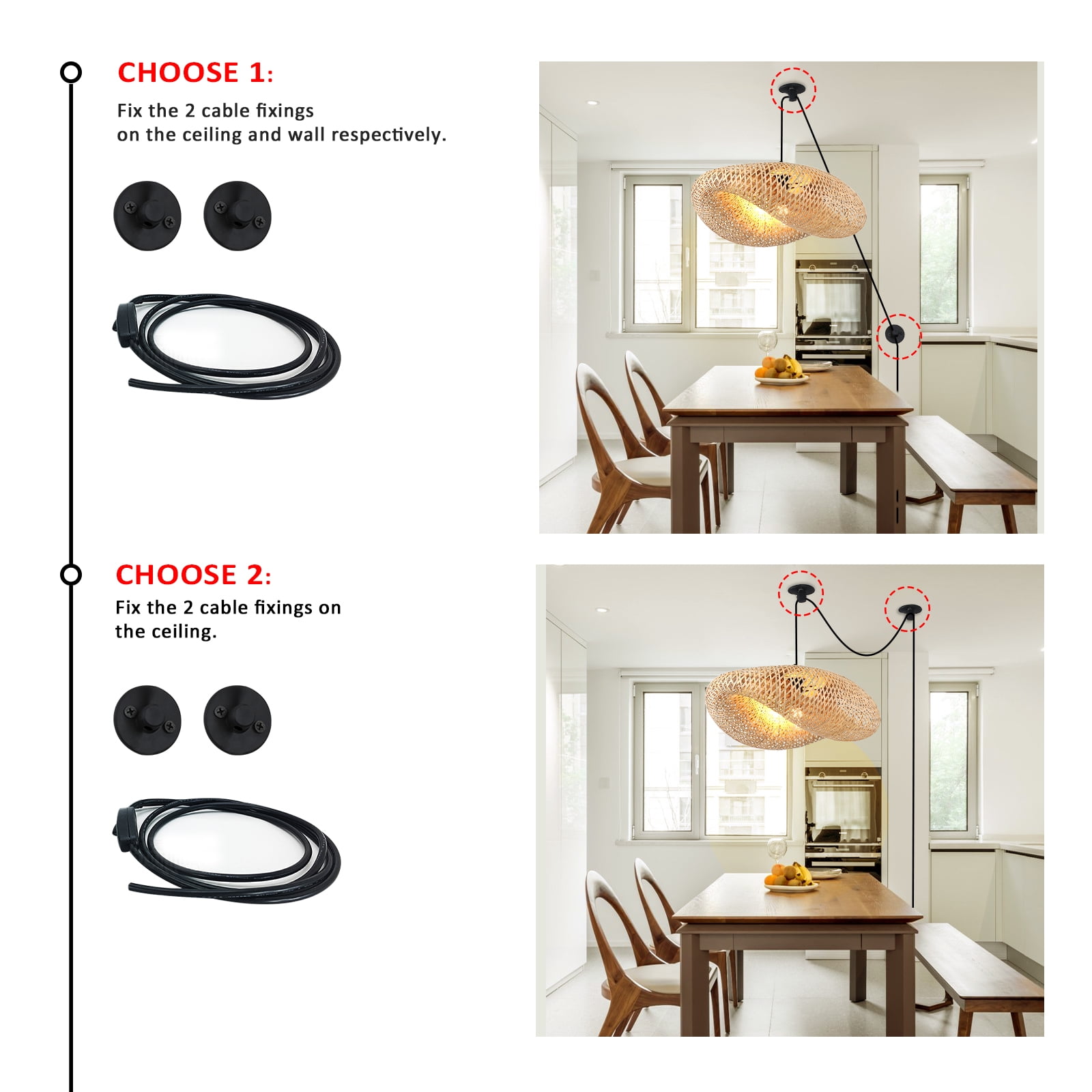 Woven Bamboo Plug in Pendant Light for Kitchen Island, Industrial Wicker Ceiling Hanging Lamp, Rattan Lamp Shade Basket Chandelier Bamboo Light Fixture for Living Room Dining Room Bar Restaurant