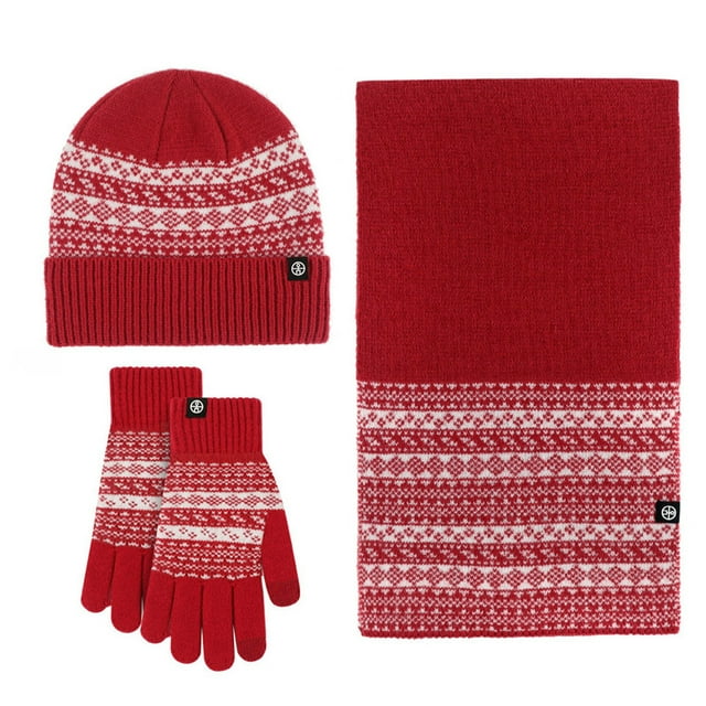 TIWEKE Winter Warm Windproof Jacquard Scarf Hat Gloves Set for Cold Weather,Sizes One Size