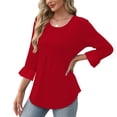 thumbnail image 4 of Kaemgyyd Hauts à Manches 3/4 pour Femmes Décontractés Chics Col Rond Manches à Volants devant Plissé Blouses d'Été Tendance, 4 of 6