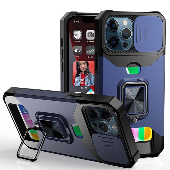 For iPhone 8 Plus/7 Plus Case Multi-Use Card Holder Lens Cover   Tempered Glass