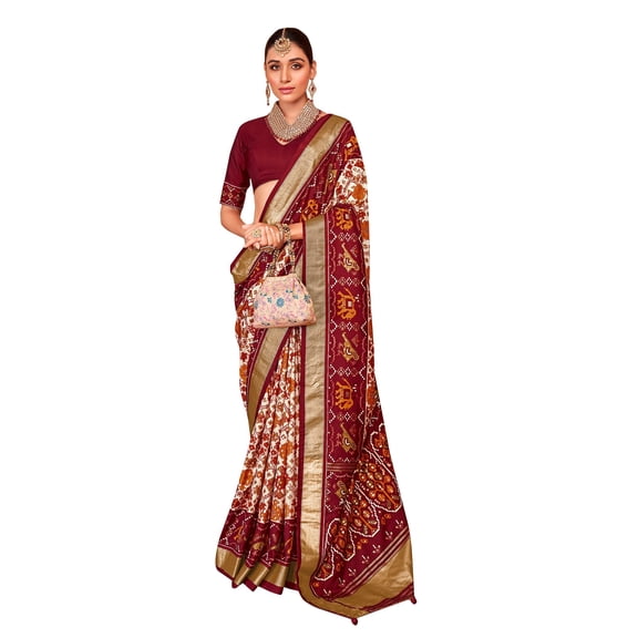 Traditional Ethnicwear White Silk Cotton Foil Printed Saree