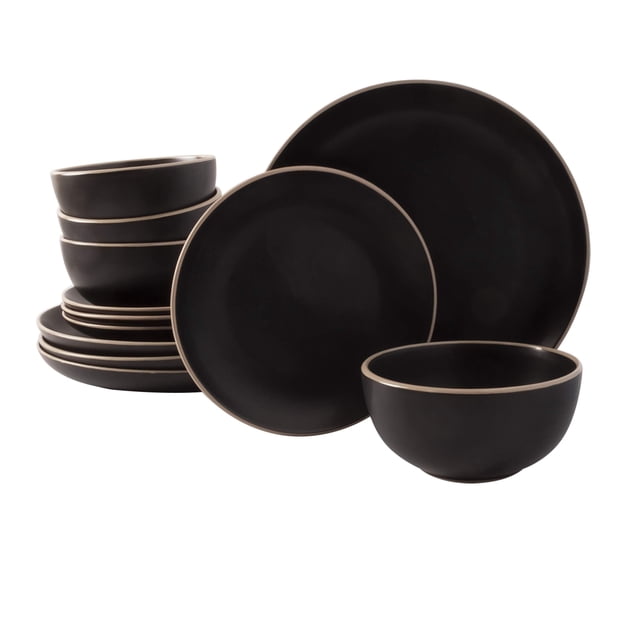 Juego de vajilla Gibson Home Rockaway, redondo, negro, 12 piezas