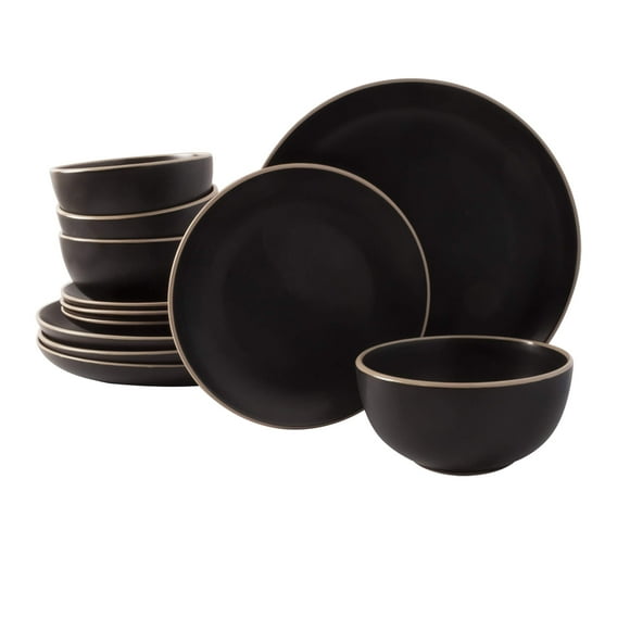 Juego de vajilla Gibson Home Rockaway, redondo, negro, 12 piezas