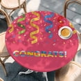 thumbnail image 2 of Red Graduation Season Round Tablecloth, Fitted Table Cover with Elastic for 55"-60" Round Tables, Funny Words Modern Art Table Cloth Outdoor Indoor Dinning Party Waterproof Tablecloths, 2 of 7