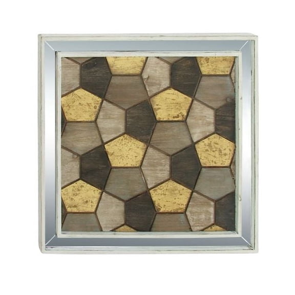 DecMode Farmhouse 28 x 28 Inch Wooden Geometric Wall Plaque, Brown