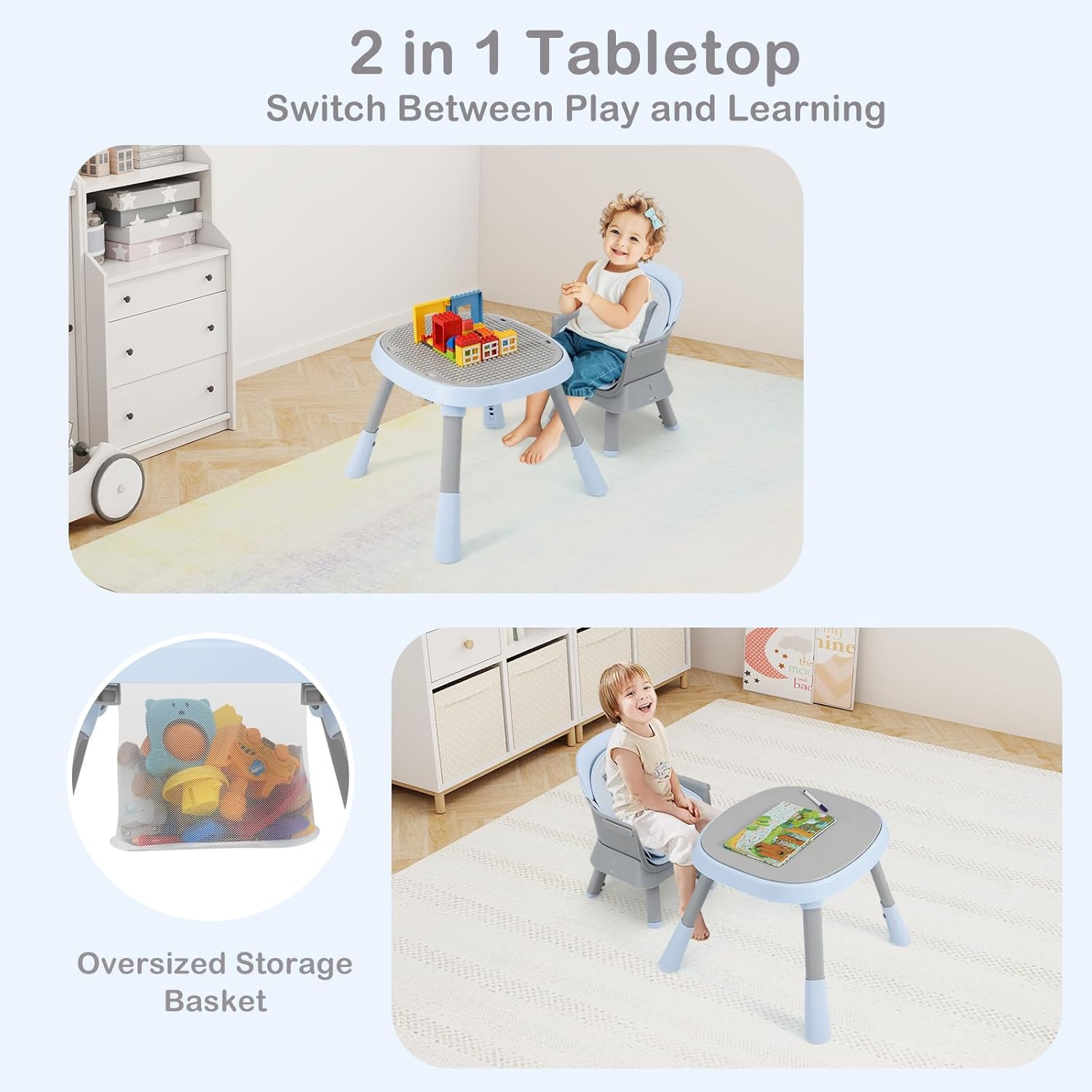 Olakids Infans 9-in-1 Convertible High Chair, Blue photo 4