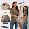 thumbnail image 4 of SHIBEVER Summer Short Sleeve T Shirts for Women Casual Loose Side Split Tunic Tops Comfortable Crew Neck Tops Coffee XXL, 4 of 9