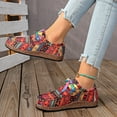 thumbnail image 3 of Boat Shoes for Women Fashion Bohemian Print Canvas Shoes Comfortable Soft Sole Walking Shoes Lightweight Round Toe Flat Shoes Red Size 7.5, 3 of 6