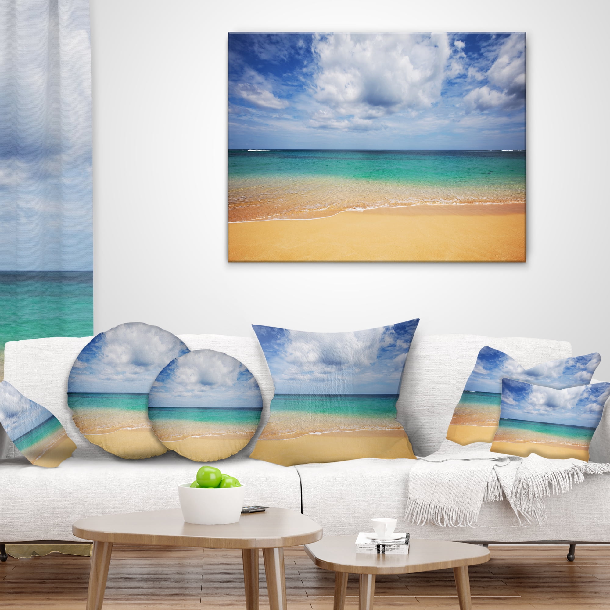 Designart Bright Seashore with Heavy Clouds - Modern Beach Throw Pillow - 16x16