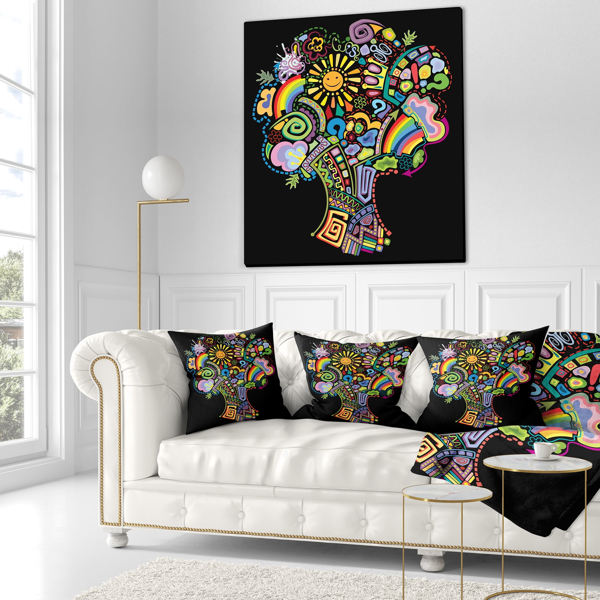 Designart Colorful Abstract Tree - Abstract Throw Pillow - 18x18