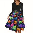 thumbnail image 3 of Womens Halloween Hepburn Dresses Moon Spider Webeb Crew Neck Spooky Hepburn Dresses Bat Pumpkin Long Sleeve Horror Hepburn Dress, L, 3 of 4
