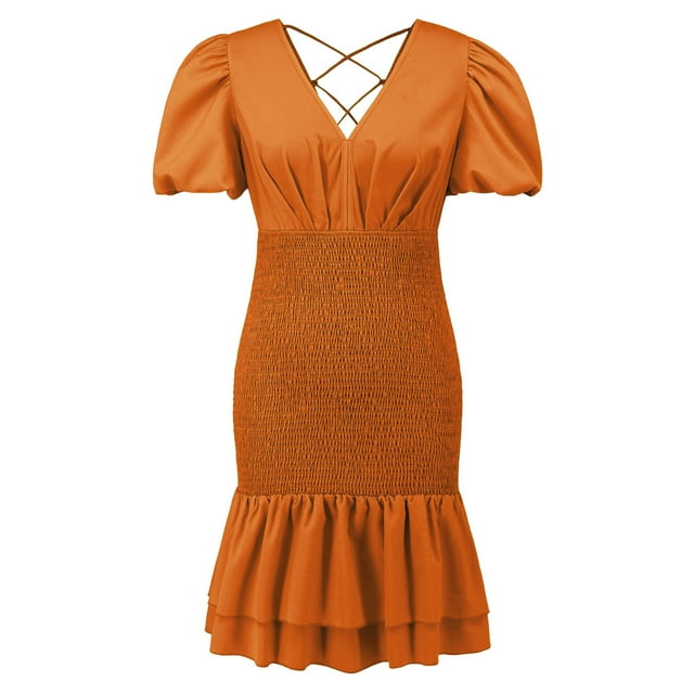 TJAZFJPA Robes en Similicuir pour Femmes Col en V Plissées Coupe Ajustée Aguichant à Bretelles Manches Bouffantes Robe Courte Robe Fluide Robes Femmes Grande Taille