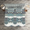 thumbnail image 2 of Ambesonne Paisley Quilted Coverlet 3 Pcs, Triplet Design with Stripes, King Size, Blue and White, 2 of 2