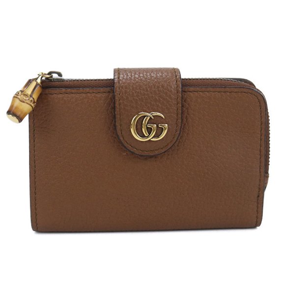 Pre-Owned GUCCI Bi-fold Wallet 739498 AABXM 2535 Medium with Bamboo, Double G, Women's, Brown