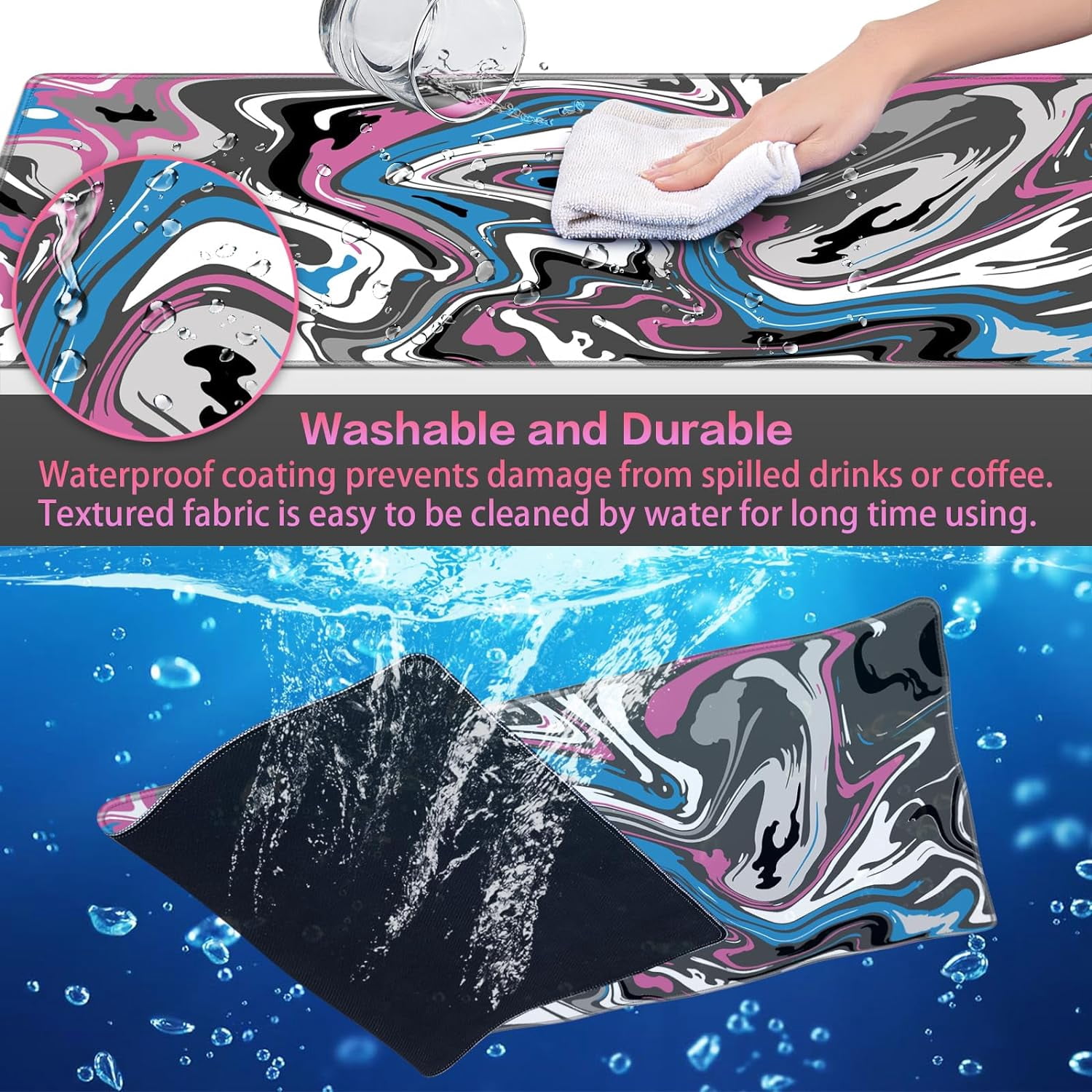 Gaming Mouse Pad, Fluid Pattern Mouse Pad 31.5x15.7inch Large Extended Computer Mouse Mat Keyboard Full Desk Mousepad for Gaming, Office, Home