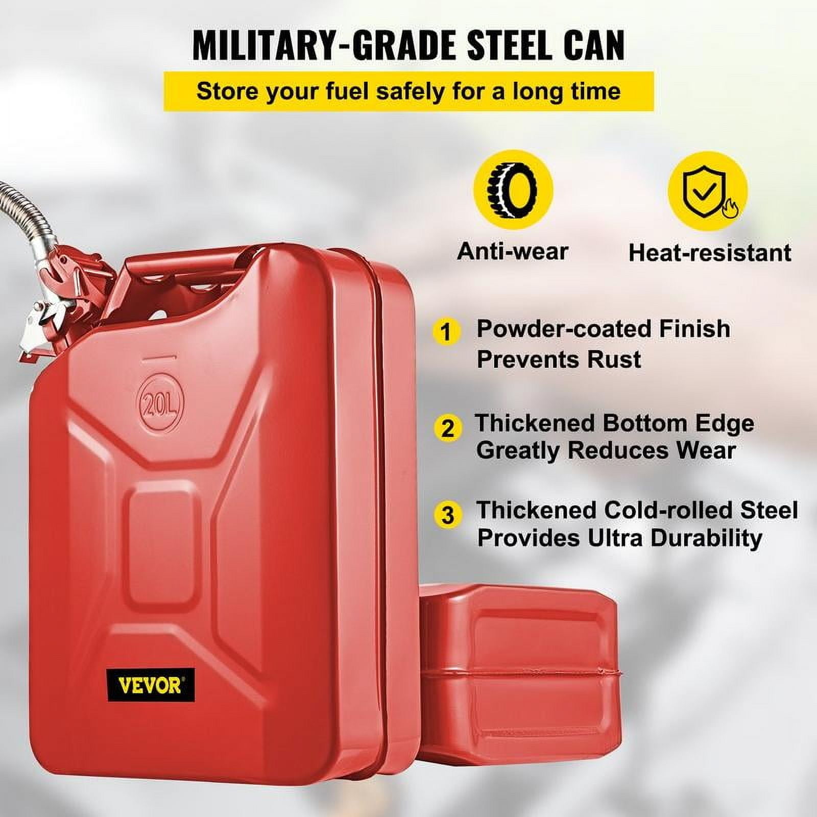 Jerry Fuel Can, 5.3Gal / 20L Portable Jerry Gas Can with Flexible Spout System, Rustproof ＆ Heat-resistant Steel Fuel Tank for Cars Trucks Equipment Bottles Organiser VEVOR Super Brand Day