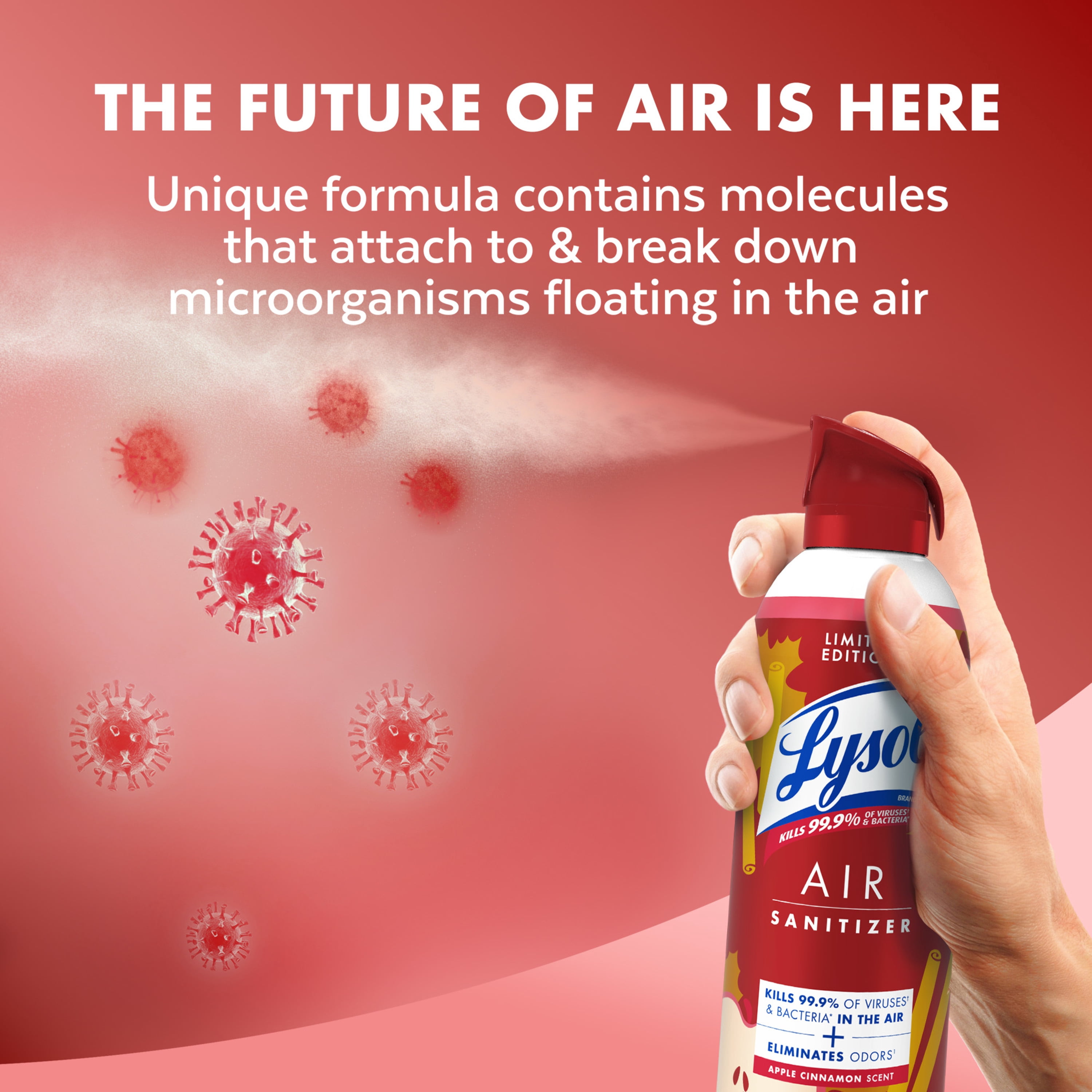 Lysol Air Sanitizer Spray, Bacterial Odor Elimination, Apple Cinnamon Scent, 10 oz