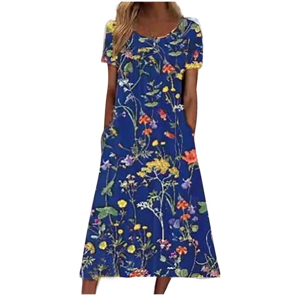 Azrian Womens Plus Size Dress,Women's Summer Short Sleeved Round Neck Printed Pocket Dress Best Sell in 2025