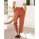 thumbnail image 3 of Pantalones cónicos para mujer con bolsillos laterales con cordón Color liso Pantalones holgados informales para salón Naranja S, 3 of 5