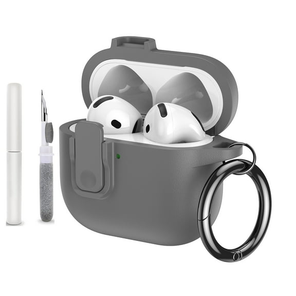 Allytechgroup PU Leather Case for Airpods 4th Gen with Cleaning Kit and Keychain, [Compatible with Magsafe] Lightweight Shockproof Full Body Cover for Airpods 4th Generation Case (2024), Gray