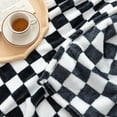 thumbnail image 4 of Throw Blankets Flannel Blanket with Checkerboard Grid Pattern Soft Throw Blanket for Couch, Bed, Sofa Luxurious Warm and Cozy for All Seasons (Black, 51"x63"), 4 of 6