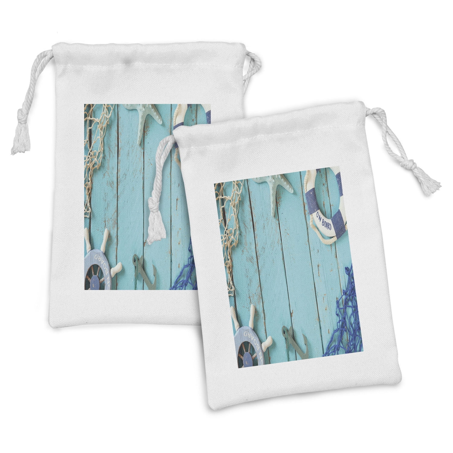 Nautical Fabric Pouch Set of 2, Nautical Lifestyle Theme Vintage ...