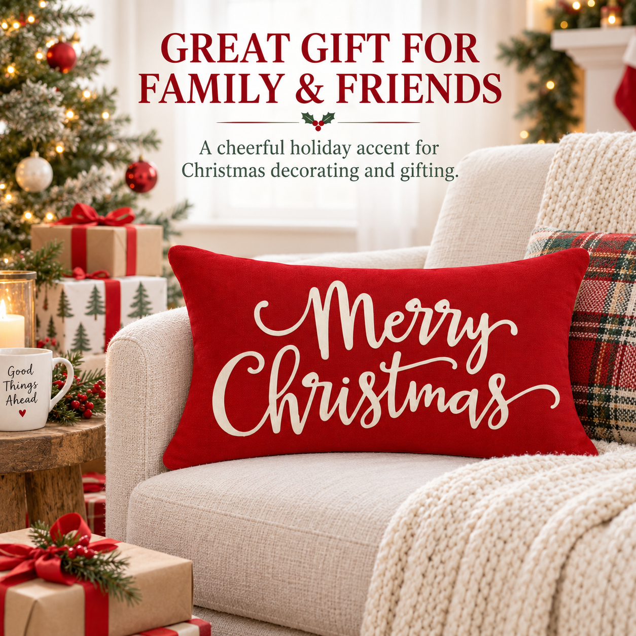 MetMetalrt Christmas Pillow Cover, 12" x 20", Red photo 3