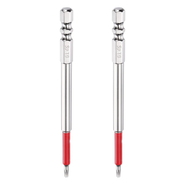 Uxcell 2 piezas de destornillador Torx TT9 de 1/4" de vástago hexagonal de 4" (100 mm) a prueba de manipulaciones, bits de taladro de estrella de 6 puntos, destornilladores industriales de acero S2.