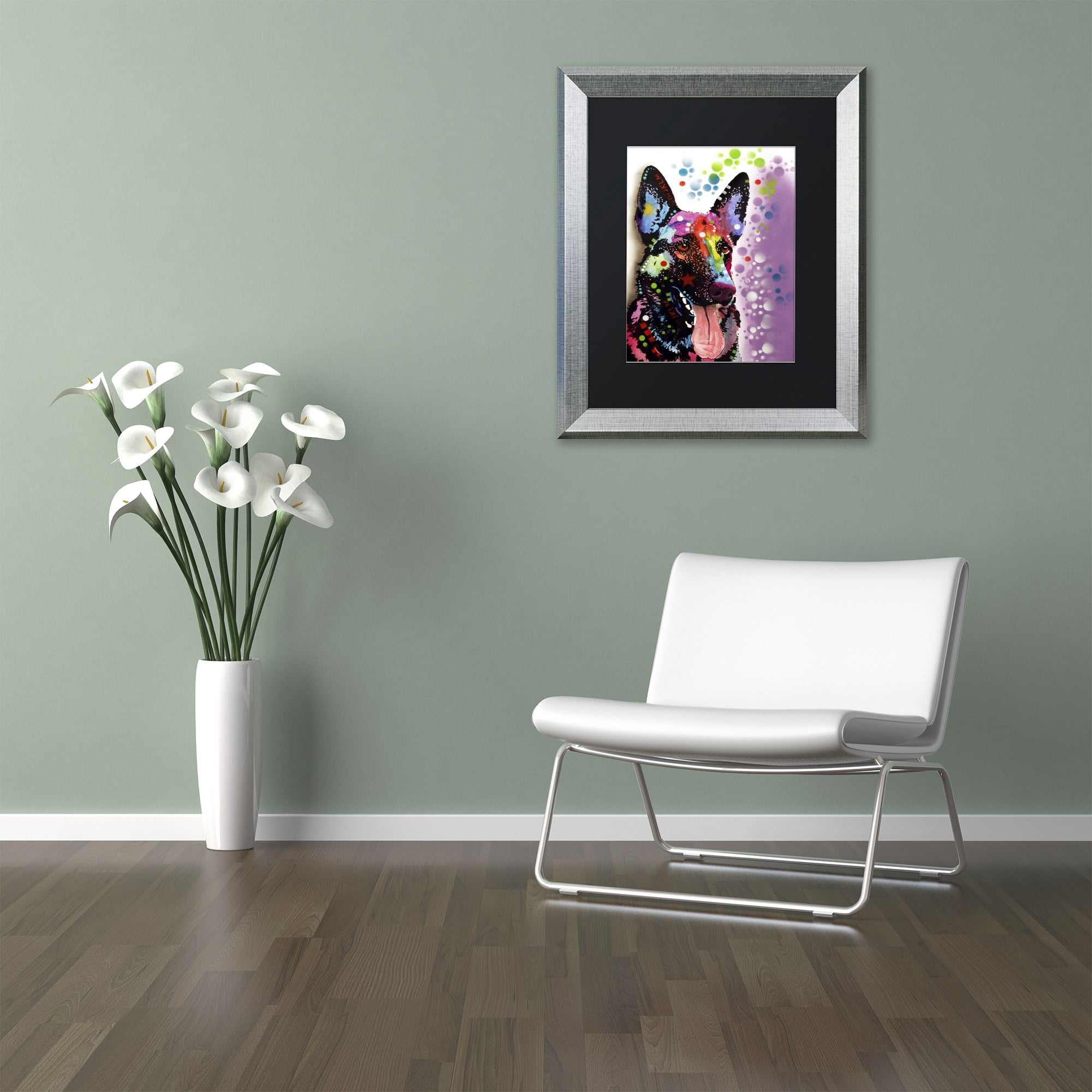 "German Shepherd II" Canvas Art by Dean Russo, Black Matte, Silver Frame