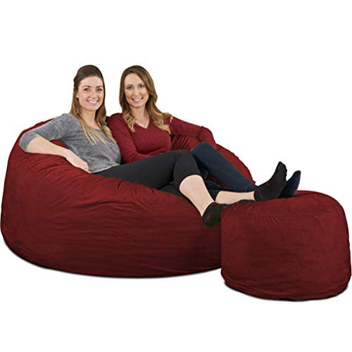 Durable Inner Liner. Machine Washable Covers 4000, Grey Suede Double Stitched Seams Ultimate Sack Bean Bag Chair w/Foot Stool in Multiple Sizes and Colors: Giant Foam-Filled Furniture