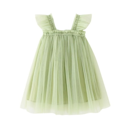 

Summer Dresses For Girls Toddler Fly Sleeve Solid Tulle Princess Dance Party Clothes Sun Dress