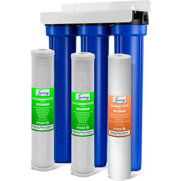 iSpring WCB32O Sistema de Filtro de Agua Para Toda la Casa, Reduce Altamente Hasta Un 99% de Cloro, Sedimento, Sabor, Olor, 3 Etapas, Entrada/Salida NPT De 3/4"