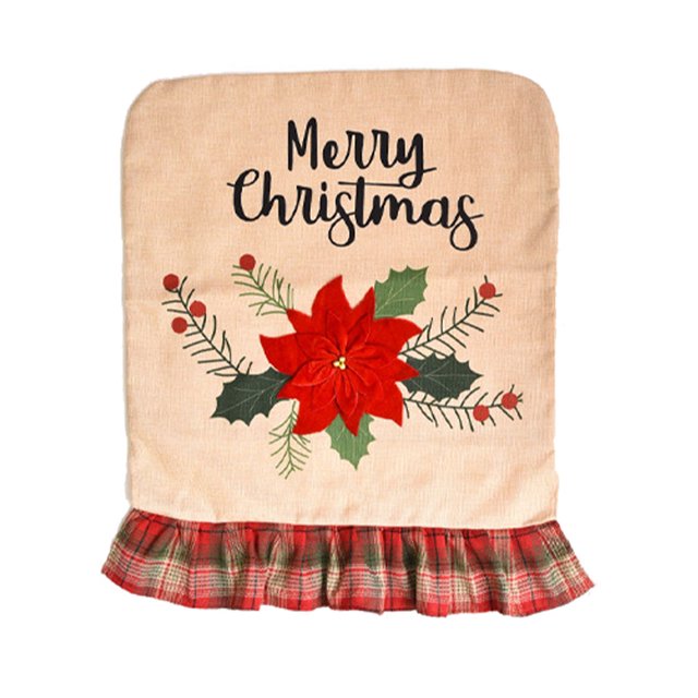 Cartoon Christmas Chair Cover Home Party Hotel Bar Wedding Props with Grid Lace Xmas Tree Car Flower Slipcover Kitchen Party Flower