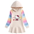 thumbnail image 4 of Hello Kitty-vestido con estampado de dibujos animados para niña, suéter con capucha de manga larga de arcoíris de algodón puro, falda de princesa dulce, primavera y otoño, 4 of 4