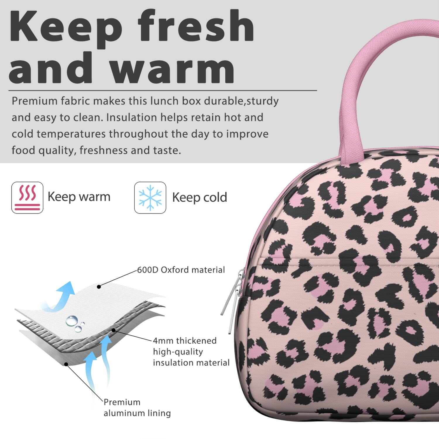 Leopard Print Lunch Bag for Women – Stylish Animal Pattern Tote with Spots and Glitter Details, Insulated & Leakproof, Fashion Lunch Box for Work or School