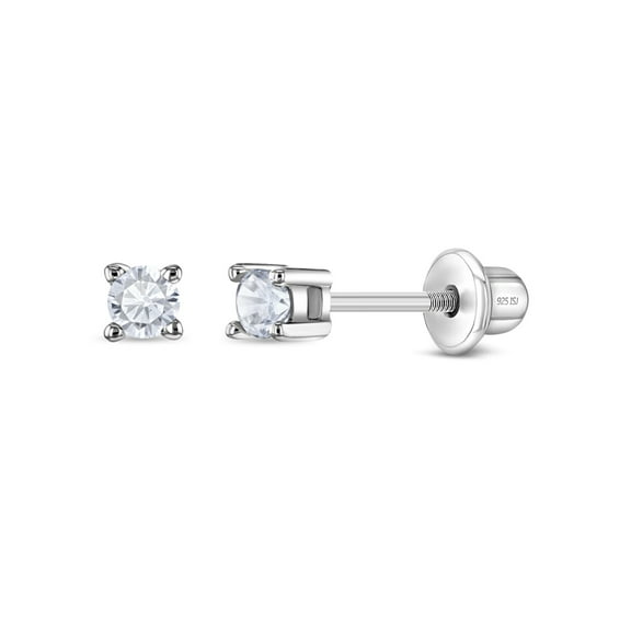 925 Sterling Silver Clear CZ Stud Baby Earrings Screw Back Toddlers to Kids 2mm