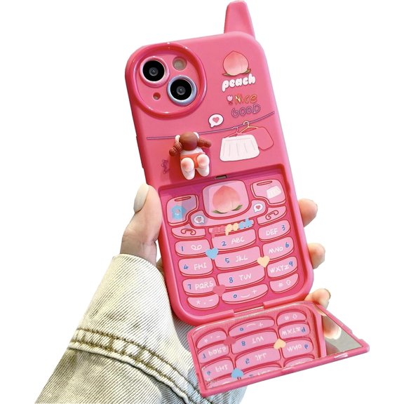 Cartoon Case for iPhone 14 Plus, Cute Mirror Funny Kawaii Kickstand Retro Phone Case Girls Women Soft Silicone Cover Case for iPhone 14 Plus -Pink