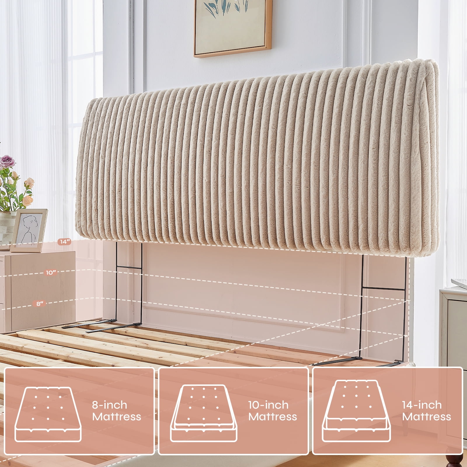 Pinmoco Memory Foam Upholstered Headboard with Height Adjustable and Ergonomic Head Board for Full Bed, Fluff Light Camel