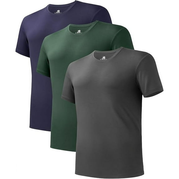 Men's Undershirt Bamboo Rayon Moisture-Wicking T-Shirts Stretch Crewneck/V-Neck Tees for Men, 3 Pack
