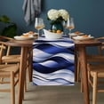 thumbnail image 2 of Navy Blue Striped Ombre Table Runner - 36 Inch Long, Kitchen Dining Table Runner Dresser Scarves, Modern Blue Moire Geometric Farmhouse Decor for Coffee Tables Wedding Party Banquet, 2 of 8