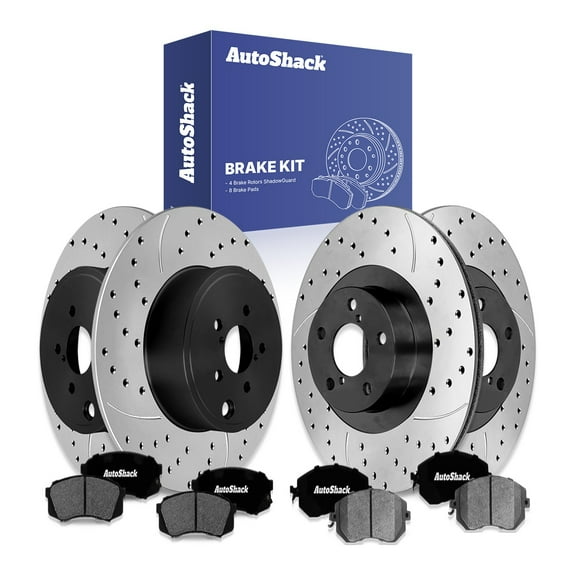 AutoShack Front Vented & Rear Solid Drilled & Slotted E-Coated Brake Rotor   Ceramic Pad 12-PC Brake Kit Replacement for 2010-2014 Subaru Impreza 2013-2014 Subaru Outback 2013 Scion FR-S ShadowGuard