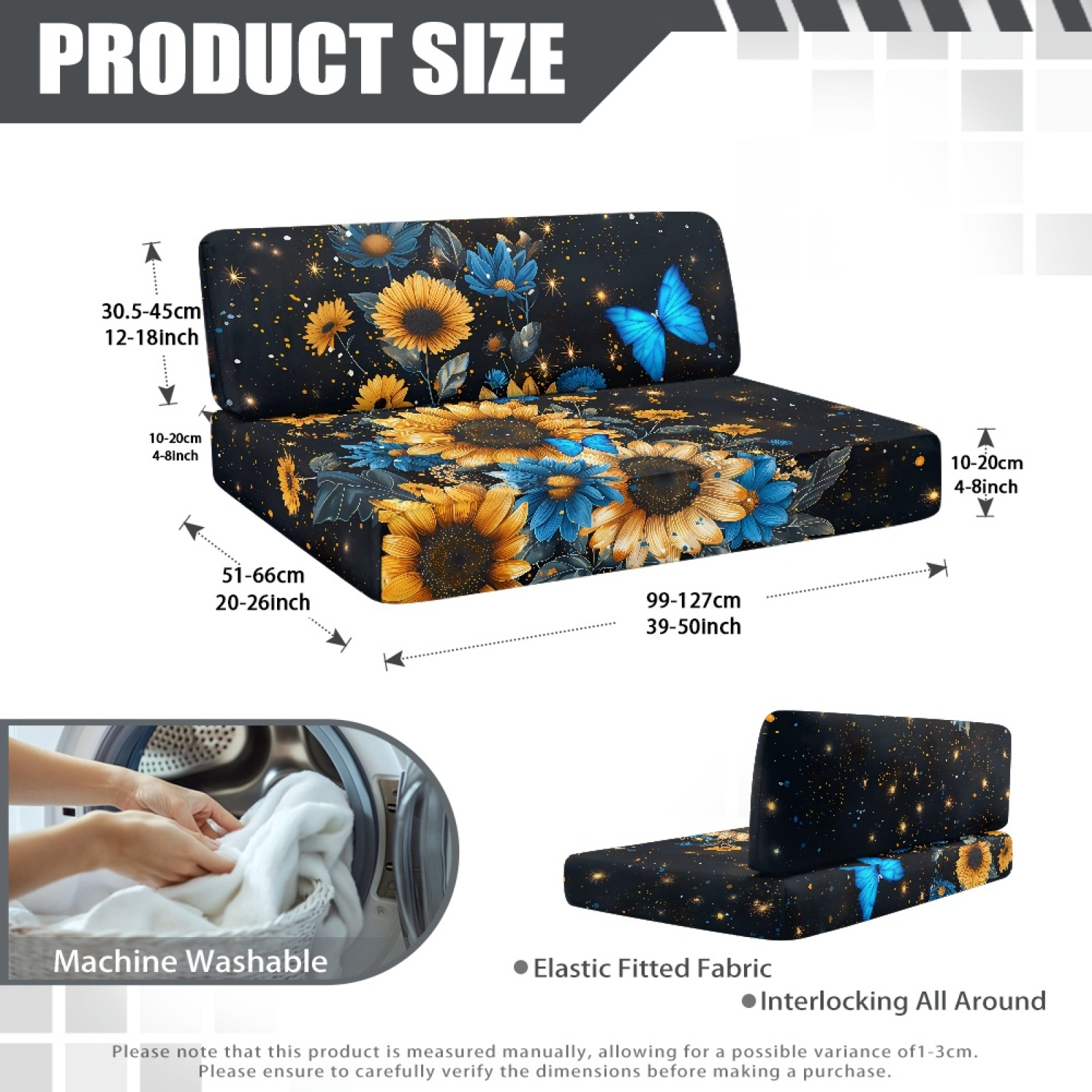 FORUDESIGNS Butterfly Sunflower Pattern 2 Pcs RV Dinette Cushion Covers Washable Camper Cushion Slipcover Stretch Camper Seat Covers Dinette Booth Sofa Slipover for Travel Trailer Couch