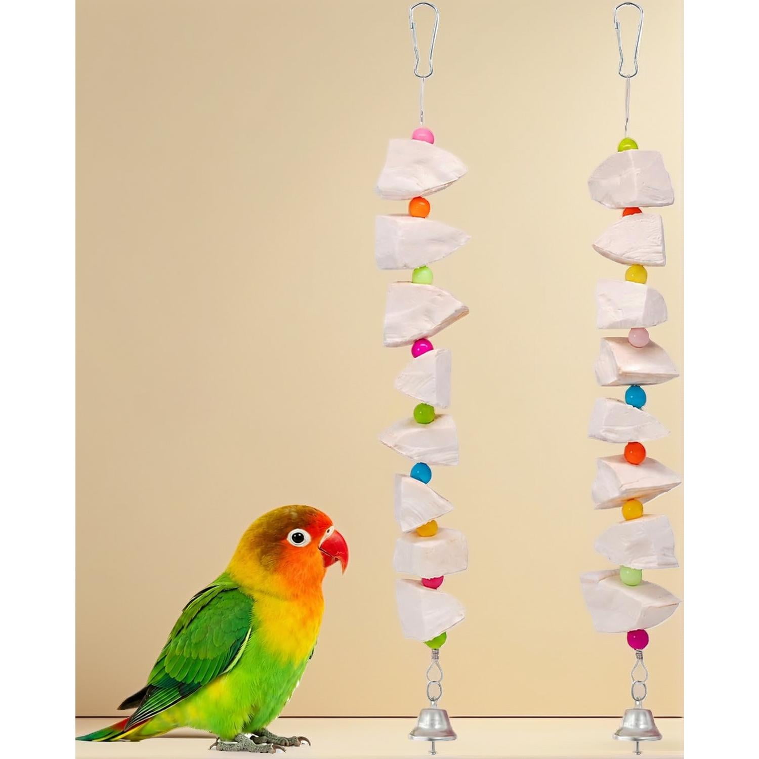 Bird Beak Grinding Stone & Cuttlebone Toy 2 Pack, Bird Cage Accessories for Parakeets Budgies Cockatiels Lovebirds Green Cheek Conures Small Medium Birds