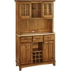 Home Styles Buffet of Buffets Cottage Oak Server with Natural Wood Top, Three Utility Drawers, Two Door Hutch, Removable Wine Rack, and Brushed Steel Hardware
