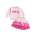 thumbnail image 1 of Gupgi Kids Girls Valentines Day Outfit Set Long Sleeve Embroidery Letters Pullover Gradient Color Tulle Skirt, 1 of 9