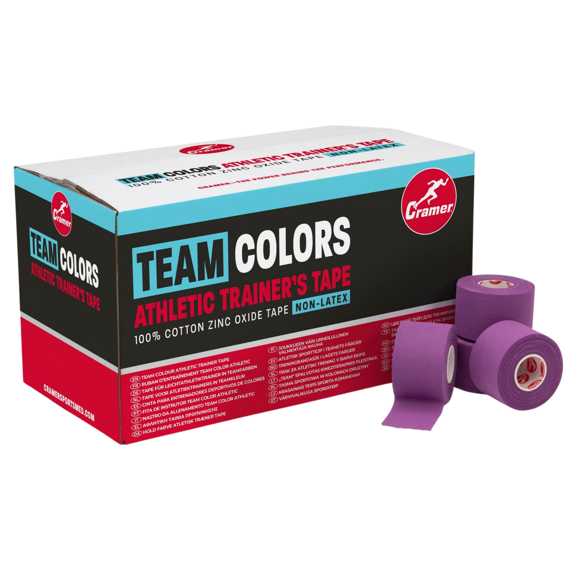 Cramer Team Color Athletic Tape, Purple, Latex-Free, 1.5" x 10yds, 32 Roll Bulk Case, Tearable Sports Tape for Wrists, Ankles, Baseball, Training, Strong Athletic Wrap for Athletes & Trainers