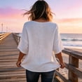 thumbnail image 4 of Tops for Women Dressy Casual Loose 3/4 Sleeve Shirts Lightweight Crewneck Beach Vacation Outfits White S, 4 of 4