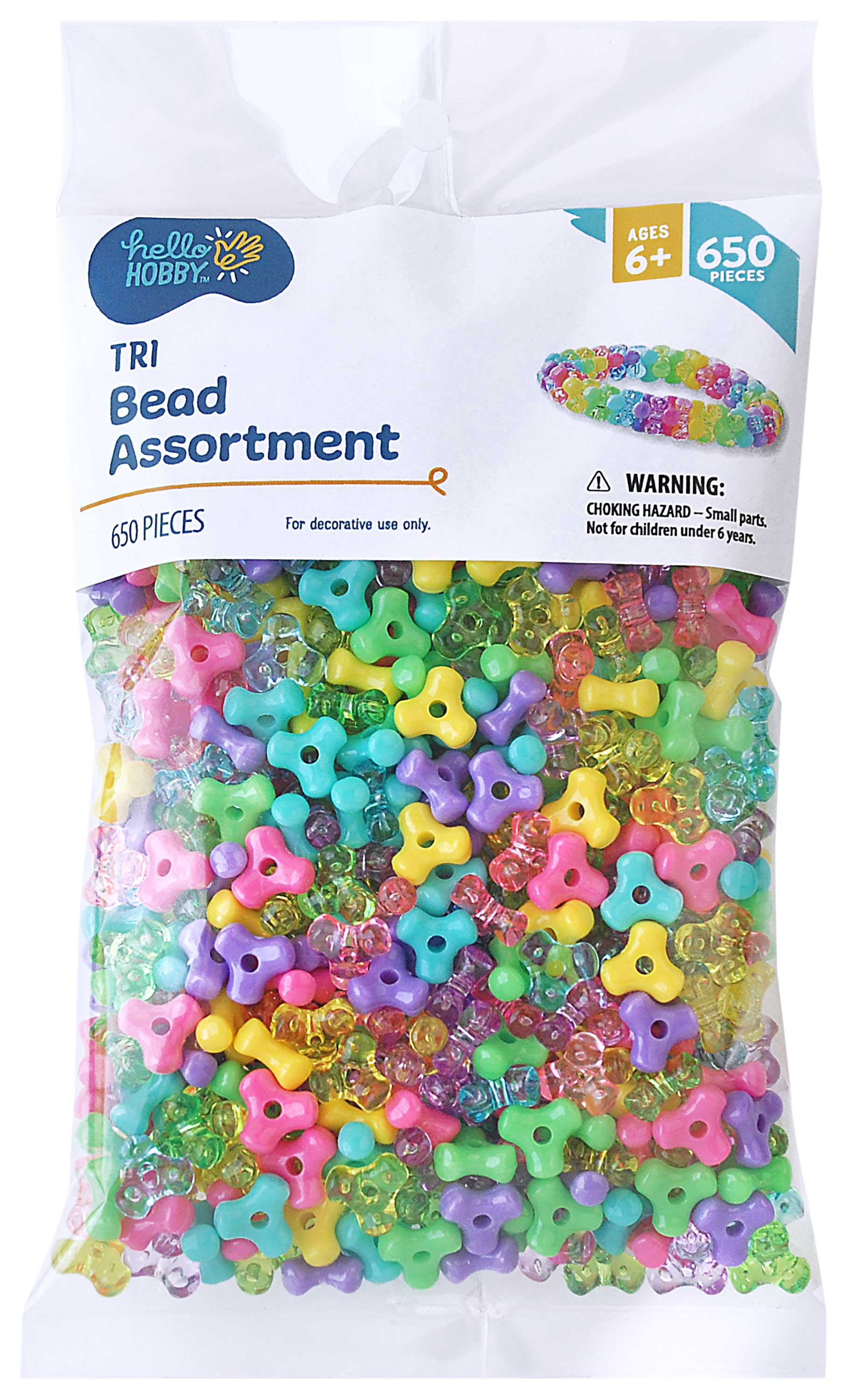 (3 pack) Hello Hobby Shaped Bead Mix, Tri Bead, 650 Pieces, Beads for Jewelry Making and DIY Crafts