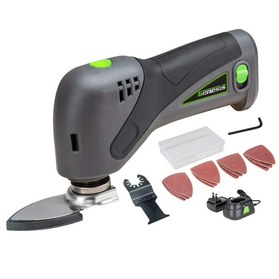 8V Lithium-Ion Cordless Oscillating Tool with Rechargeable Battery, Charger, 30mm Flush Cut Blade, Detail Sanding Pad, and 12 piece sandpaper assortment and Accessory Storage Box C80